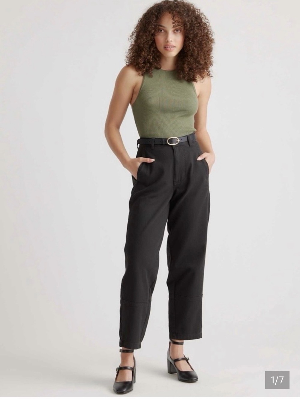 Quince Organic Stretch Cotton Twill Barrel Pants Black size 8